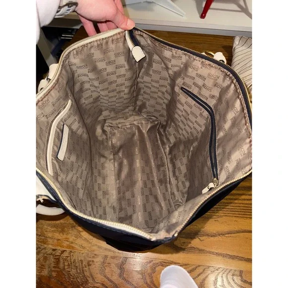 Michael Kors Navy Blue Nylon Tote Bag with Cream Leather Trim and Gold Hardware - Picture 13 of 15